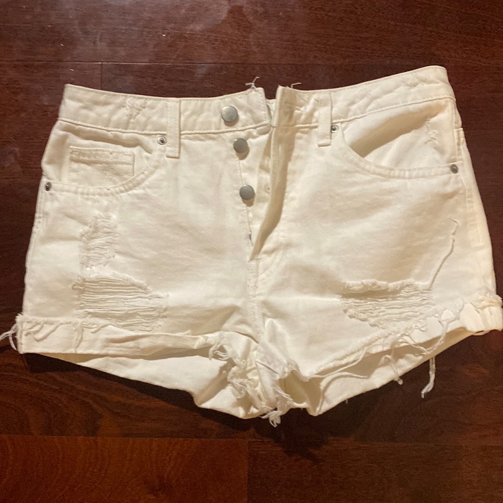 H&M white ripped jean shorts size 26, Medium to little usage